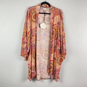 Knox Rose Boho Kimono Cardigan Size 2X / 3X Floral Multicolor Open Front
